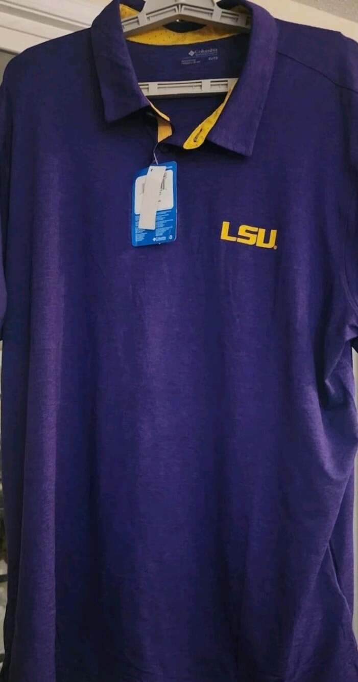 LSU Tigers Columbia Omni-Shade Mens Tech Trail Polo FPS 50 NWT New B15 - Picture 8 of 9
